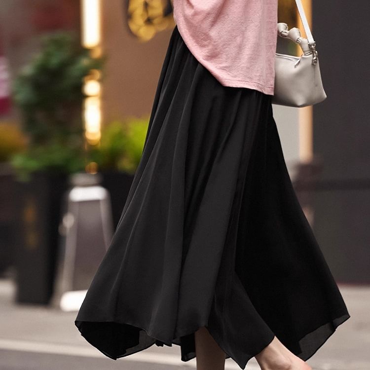 High-Rise Plain Maxi A-Line Skirt in Size L