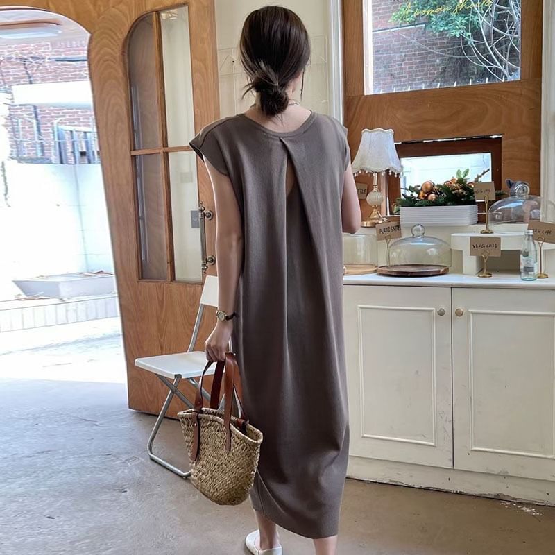 Maternity Shift Dress - Cap Sleeve Round Neck Cutout