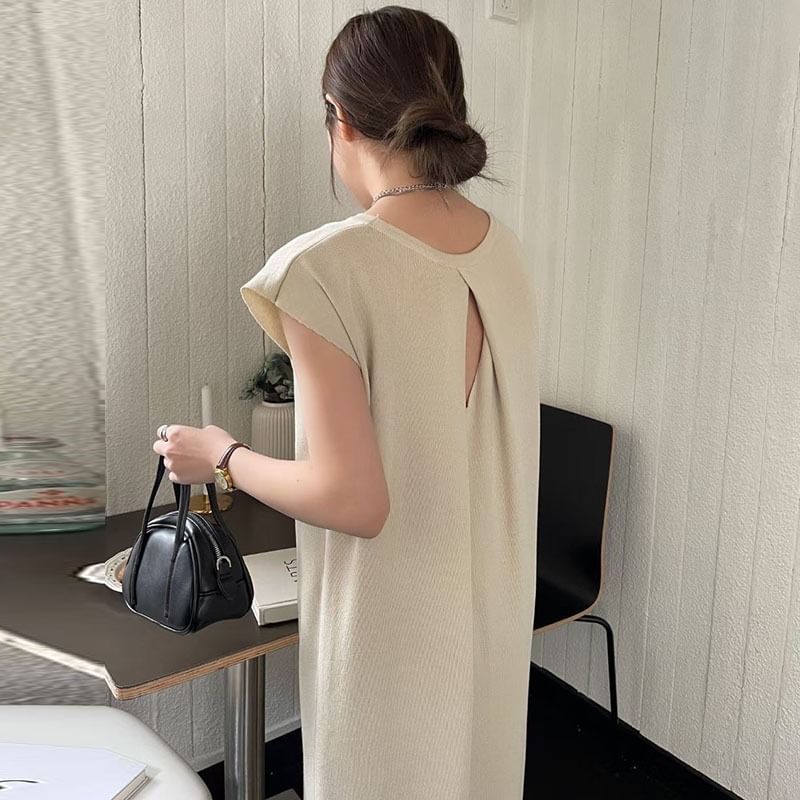 Maternity Shift Dress - Cap Sleeve Round Neck Cutout