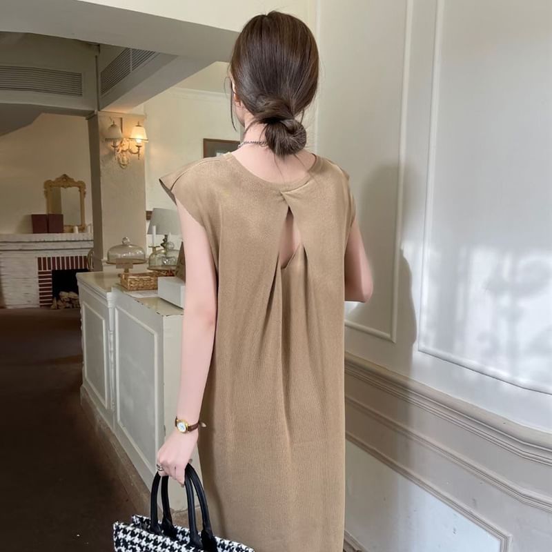 Maternity Shift Dress - Cap Sleeve Round Neck Cutout