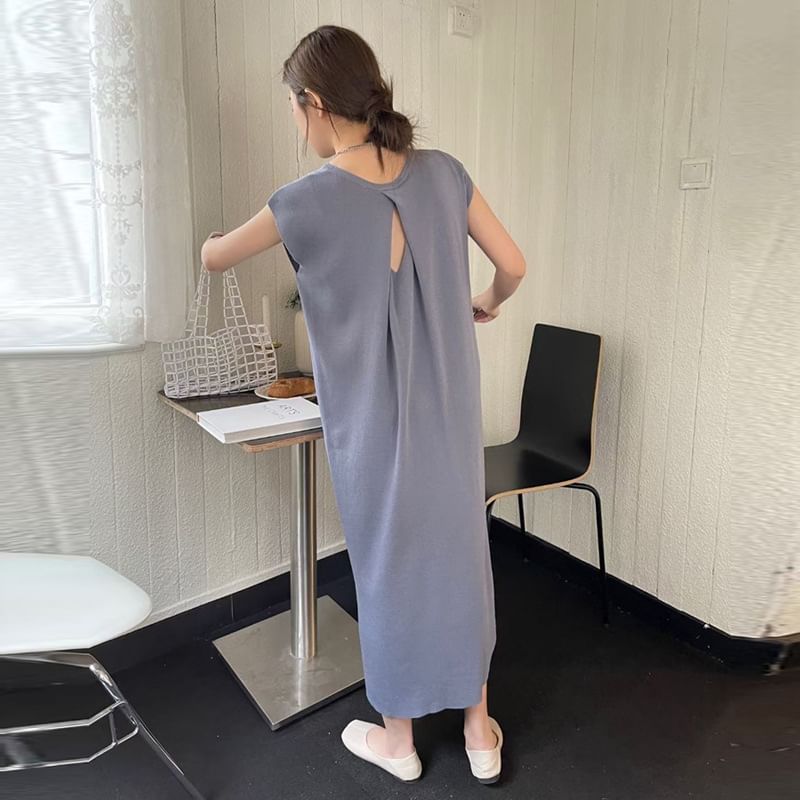 Maternity Shift Dress - Cap Sleeve Round Neck Cutout