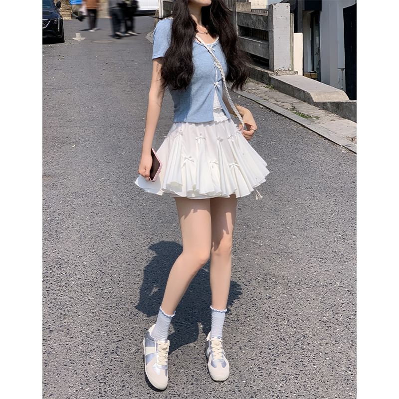 Ribbon-Accented Mini A-Line Skirt with High Rise