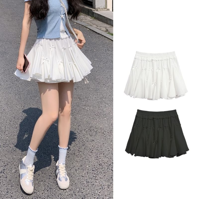 Ribbon-Accented Mini A-Line Skirt with High Rise