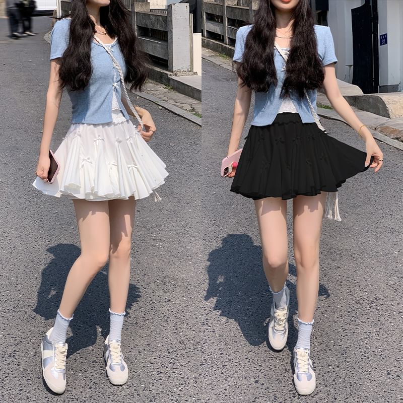 Ribbon-Accented Mini A-Line Skirt with High Rise