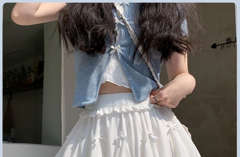 Ribbon-Accented Mini A-Line Skirt with High Rise