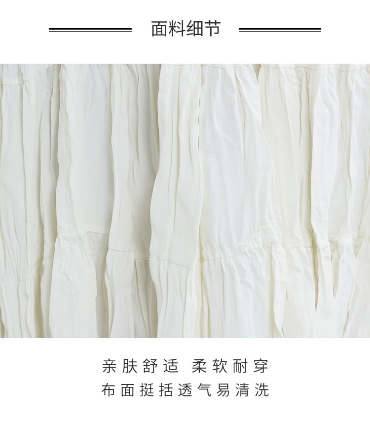 Elasticated Waist Tiered Midi A-Line Skirt with Ruched Detail