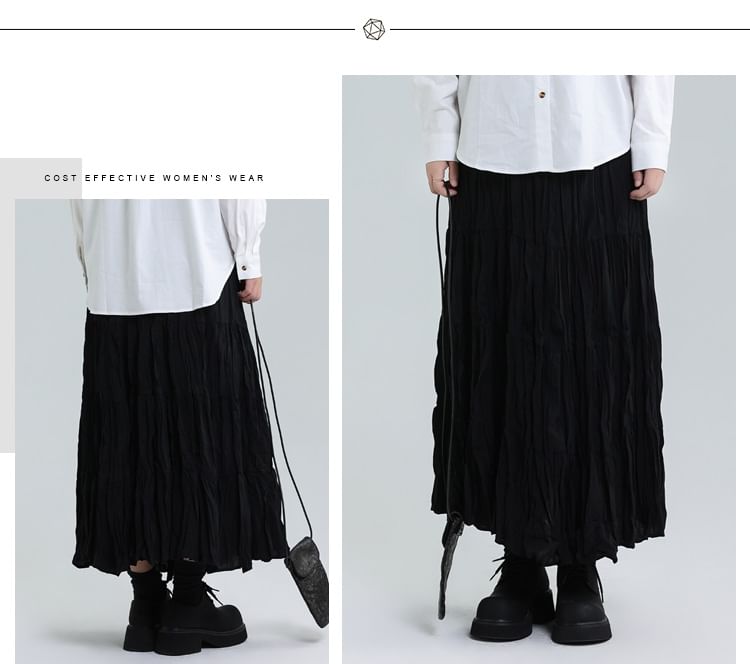 Elasticated Waist Tiered Midi A-Line Skirt with Ruched Detail
