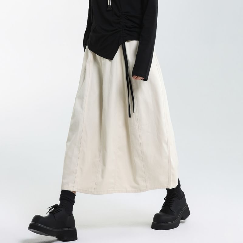 Paneled Midi A-Line Skirt with Mid Waistband