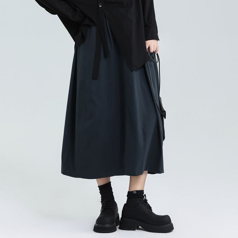 Paneled Midi A-Line Skirt with Mid Waistband