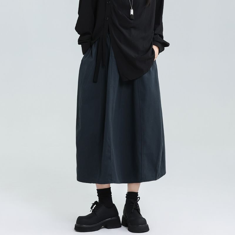 Paneled Midi A-Line Skirt with Mid Waistband