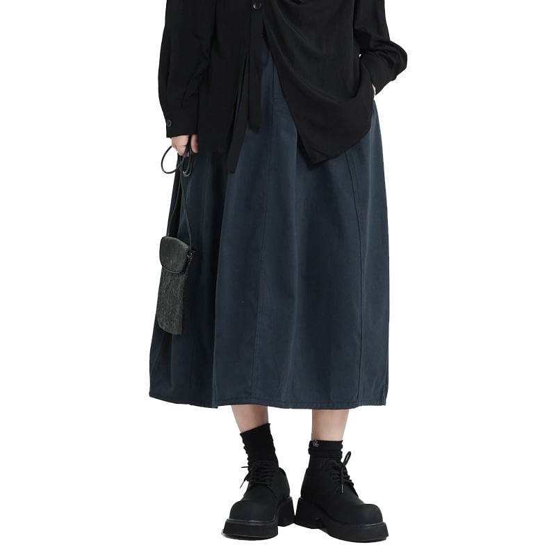 Paneled Midi A-Line Skirt with Mid Waistband