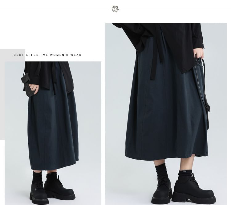 Paneled Midi A-Line Skirt with Mid Waistband