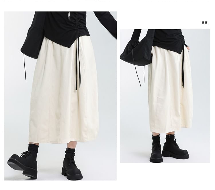 Paneled Midi A-Line Skirt with Mid Waistband