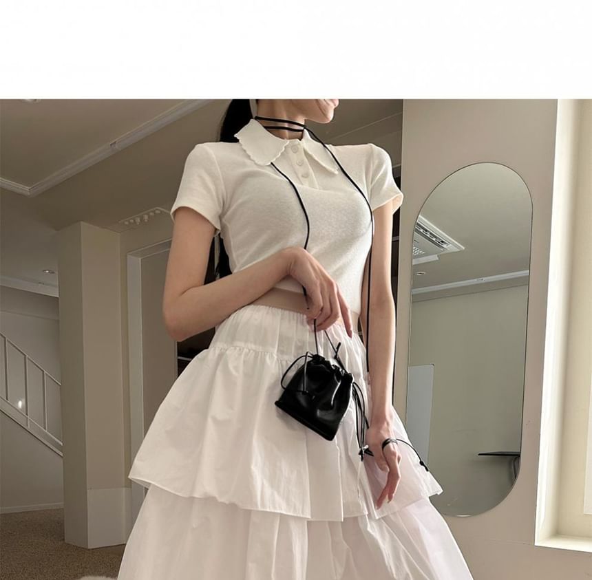 Layered Midi A-Line Skirt with High Waistband