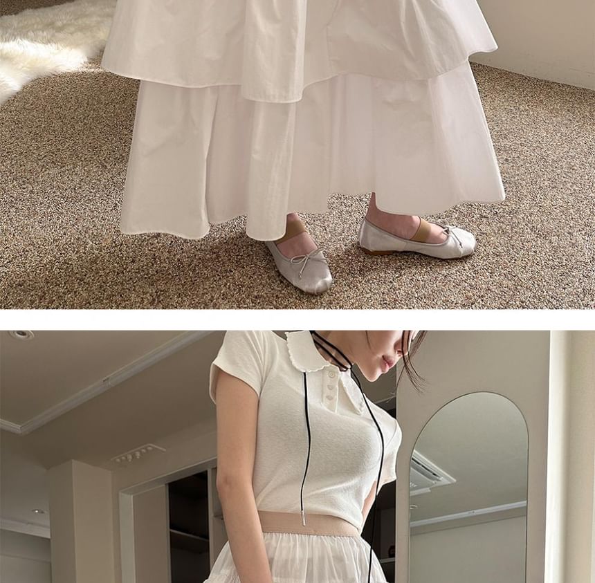 Layered Midi A-Line Skirt with High Waistband