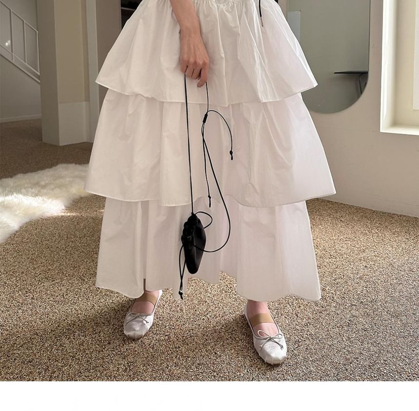 Layered Midi A-Line Skirt with High Waistband