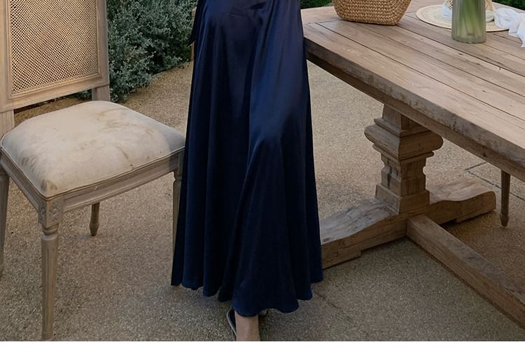 Cutout A-Line Maxi Dress - V-Neck Sleeveless Plain