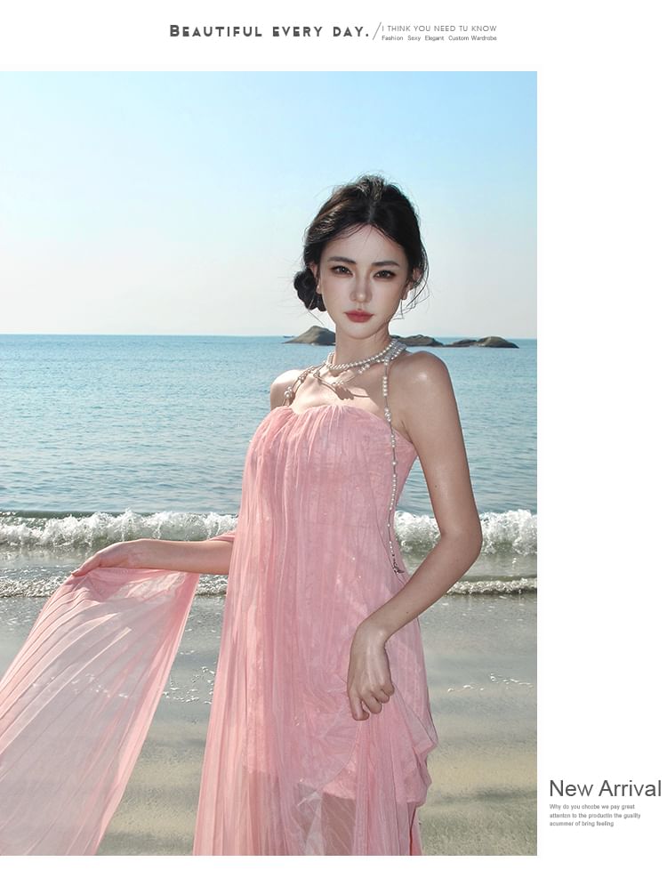 Sheer A-Line Maxi Dress - Spaghetti Strap