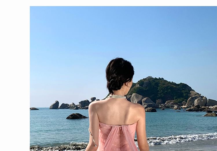 Sheer A-Line Maxi Dress - Spaghetti Strap