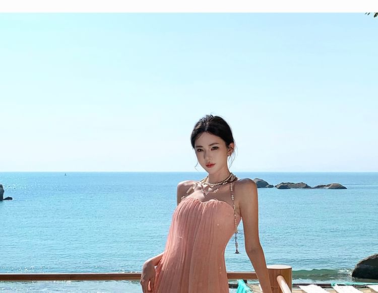 Sheer A-Line Maxi Dress - Spaghetti Strap