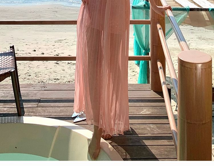 Sheer A-Line Maxi Dress - Spaghetti Strap