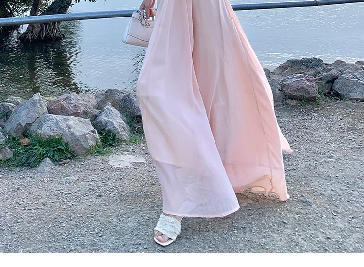 Plain A-Line Maxi Dress - V-Neck Sleeveless