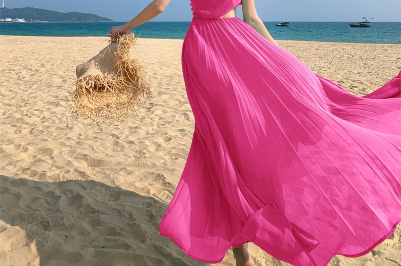 Cutout A-Line Maxi Dress - Sleeveless Plain