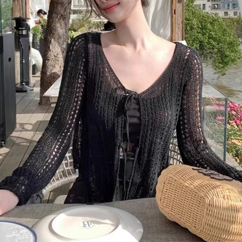 Tie-Front Crochet Lace Cardigan