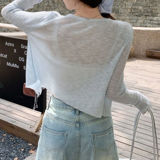 Lace Trim Ribbed Tie-Front Cardigan