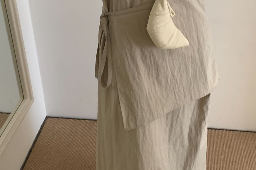 Mock Two-Piece Maxi Dress - Long Sleeve Crewneck