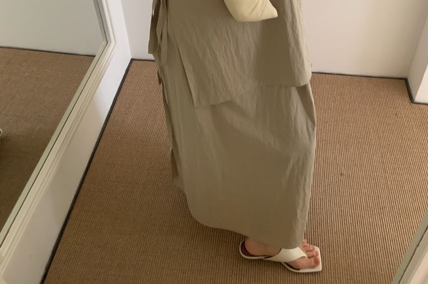Mock Two-Piece Maxi Dress - Long Sleeve Crewneck