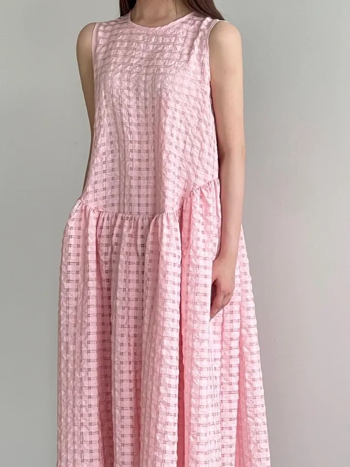 Puff Sleeve A-Line Maxi Dress - Crewneck Sleeveless
