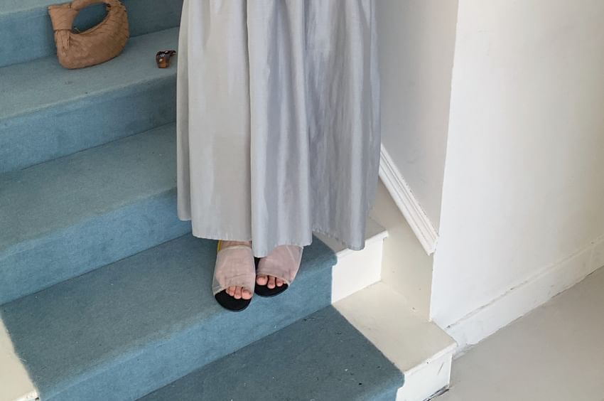 Mock Neck A-Line Maxi Dress - Short Sleeve Plain