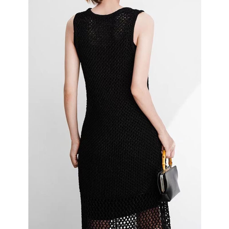 Crochet Crewneck Sleeveless Sheath Maxi Dress