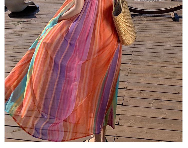 Color Block Halter A-Line Maxi Dress