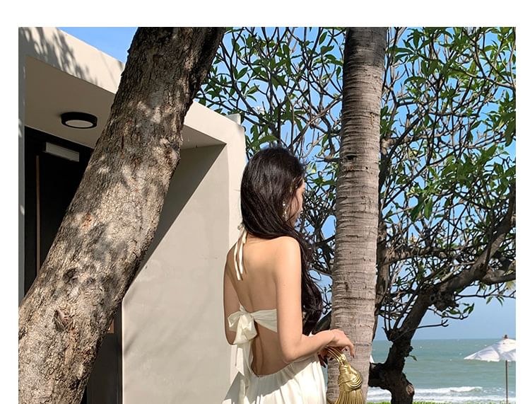 Open Back Slit Halter A-Line Maxi Dress