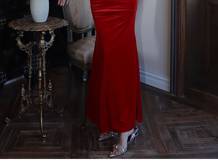 Twist Corset Mermaid Maxi Dress - Strapless Plain