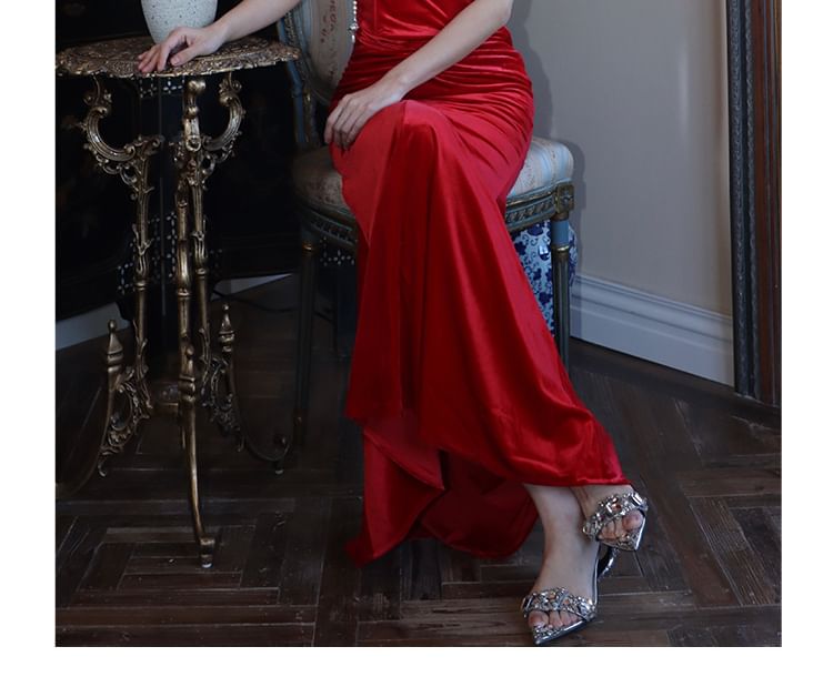 Twist Corset Mermaid Maxi Dress - Strapless Plain