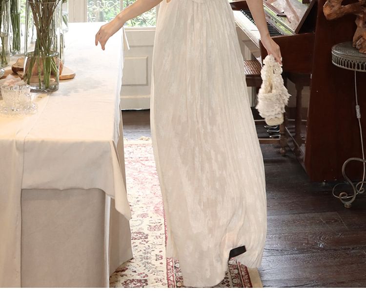Frill Trim Slit Spaghetti Strap A-Line Maxi Dress