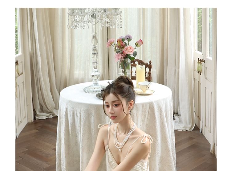 Frill Trim Slit Spaghetti Strap A-Line Maxi Dress