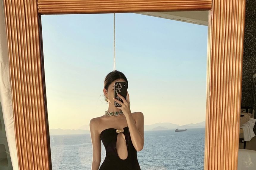 Cutout Tube Sheath Plain Maxi Dress