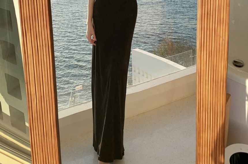 Cutout Tube Sheath Plain Maxi Dress