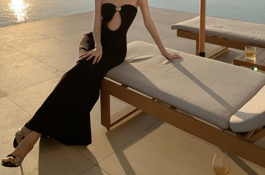Cutout Tube Sheath Plain Maxi Dress