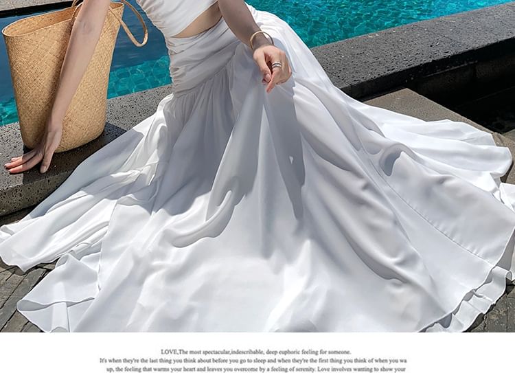 One-Shoulder Cutout Asymmetric A-Line Maxi Dress