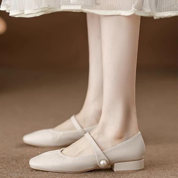 Square Toe Ruched Mary Jane Shoes