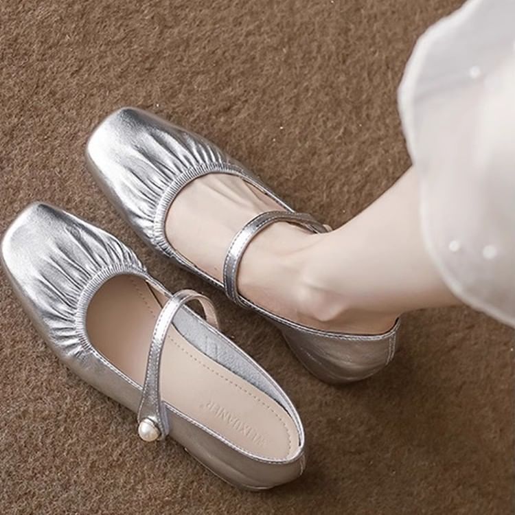 Square Toe Ruched Mary Jane Shoes