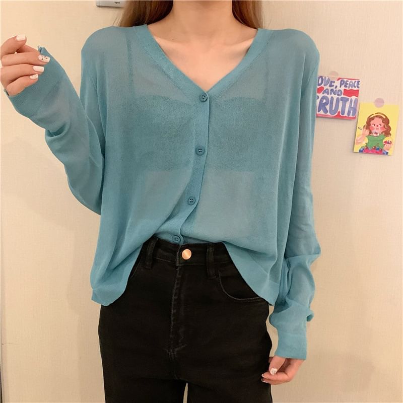 Sheer V-Neck Cardigan
