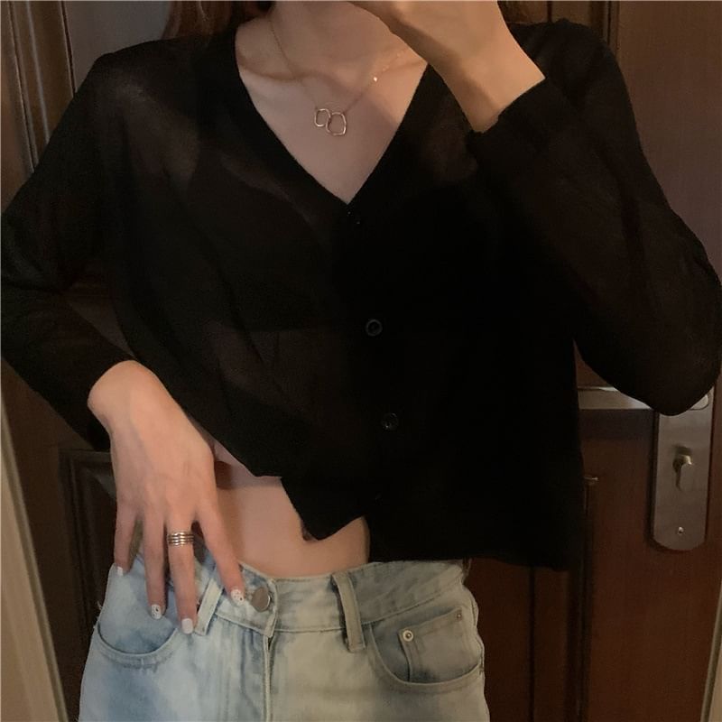 Sheer V-Neck Cardigan
