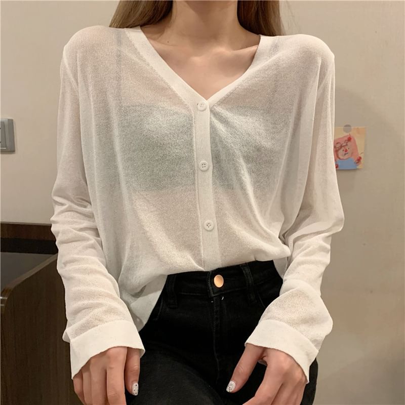 Sheer V-Neck Cardigan