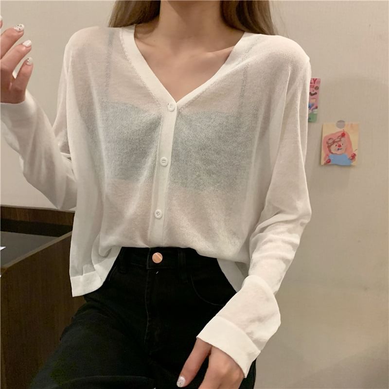 Sheer V-Neck Cardigan